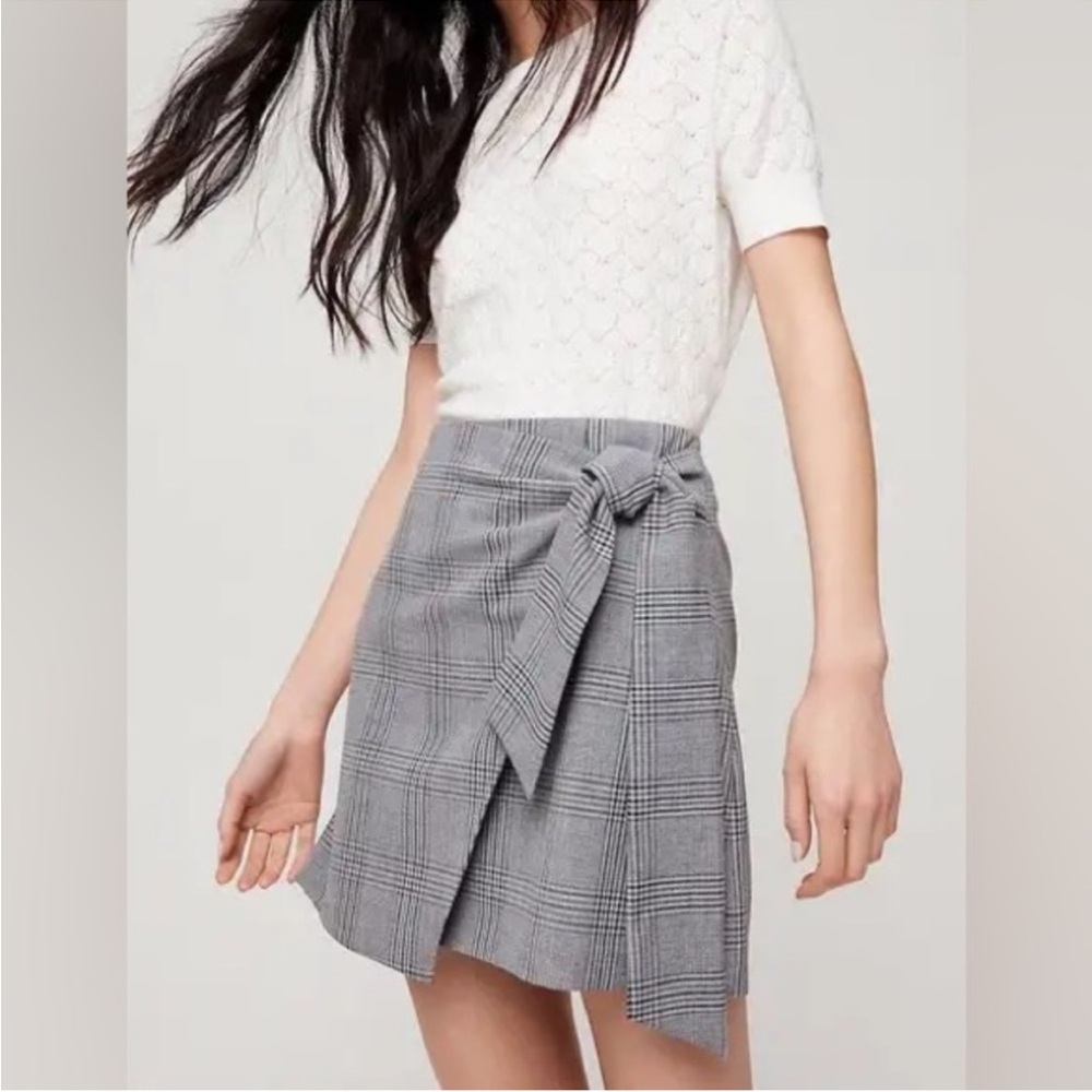Wilfred Gray Plaid Wrap Mini Skirt with Side Tie